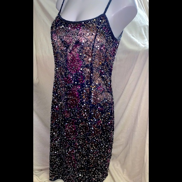 Y2K Adrianna Papell Hand Beaded Sequin Midi Dress Cocktail Prom Sleeveless 10 - Picture 7 of 16
